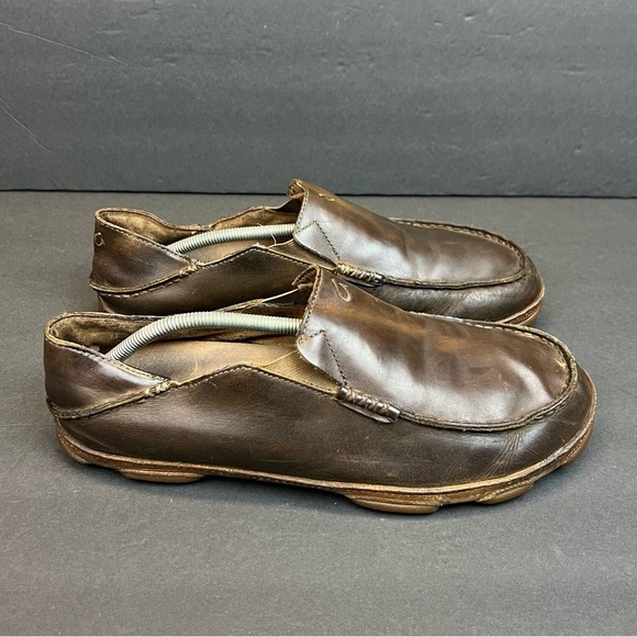 OluKai Dark Brown Leather Slip-Ons Mens Size 11 - Picture 1 of 10